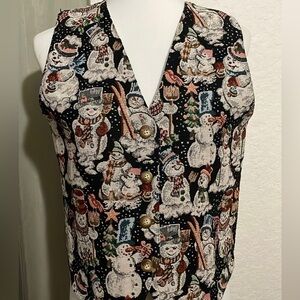 Orvis Snowman Print Christmas Vest Size Small Vintage